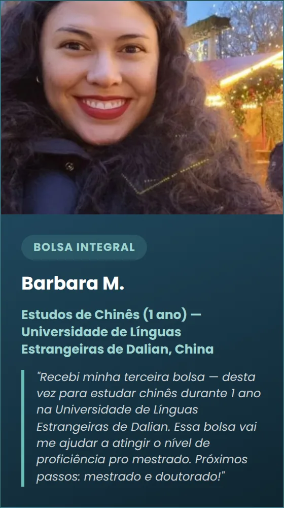 Barbara M. — Bolsa integral para estudar chinês na China